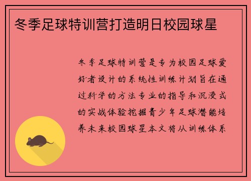 冬季足球特训营打造明日校园球星